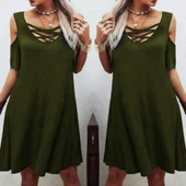 Dekolteli Bağcık Detay Viskon Kumaş Elbise thumbnail 2