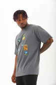 Unisex Oversize Baskılı Bisiklet Yaka T-Shirt - Füme thumbnail 1