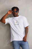 Unisex Baskılı Oversize T-Shirt - Beyaz thumbnail 4