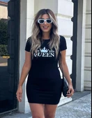 Kadın Kısa Kollu Queen Baskı Iki Iplik Mini Elbise thumbnail 9