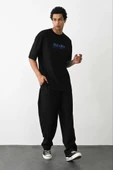 Unisex Baskılı Oversize T-Shirt - Siyah thumbnail 3