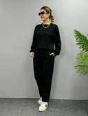 Kadın Uzun Kollu Bisiklet Yaka Viskon Iki Iplik Bluz Ve Pantolon Ikili Takım thumbnail 1