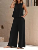 Kadın Sıfır Kollu Bisiklet Yaka Aerobin Bluz Ve Pantolon Ikili Takım thumbnail 2