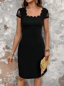 Kadın Kısa Kollu Kare Yakalı Ithal Krep Elbise thumbnail 6