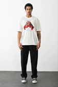Unisex Baskılı Oversize T-Shirt - Beyaz thumbnail 3
