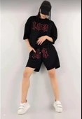 Unisex Nakış İşlemeli Şort Takım - Siyah thumbnail 2