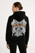Metallica İki İplik Kapüşonlu Ön Ve Arka Baskılı Hoodie - Siyah thumbnail 4