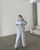 Nakış İşlemeli Üç İplik Sweat Takım- Gri thumbnail 4