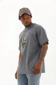 Unisex Oversize Baskılı Bisiklet Yaka T-Shirt - Füme thumbnail 1