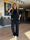 Kadın Kısa Kollu Bisiklet Yaka Asimetrik Viskon Iki Iplik Bluz Ve Pantolon Ikili Takım thumbnail 5