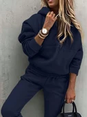Kadın Uzun Kollu Kapşonlu Alt Ve üst Iki Iplik şardonlu Eşofman Takım thumbnail 5