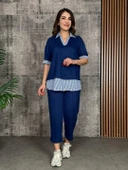 Kadın Modal Kumaş çizgili Gömlek Yaka Ikili Takım thumbnail 1