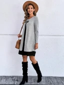 Kadın Uzun Kollu önü Tokalı şardonlu Kaşkorse Iç Kısmı Viskon Midi Elbise Ikili Takım thumbnail 3