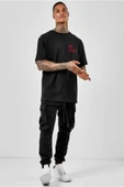 Unisex Bisiklet Yaka Oversize Baskılı T-Shirt - Siyah - 2