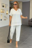 Kadın Kısa Kollu V Yakalı Pul Payetli Viskon Iki Iplik Bluz Ve Pantolon Ikili Takım thumbnail 1