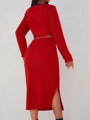 Kadın Kırmızı Kaşkorse Kumaş İkili Takım thumbnail 3