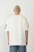 Unisex Baskılı Bisiklet Yaka Oversize T-Shirt - Beyaz thumbnail 2