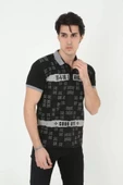 Erkek Yakalı Slim Fit Baskılı T-Shirt - Siyah thumbnail 1
