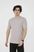Unisex Bisiklet Yaka Slim Fit T-Shirt- Taş thumbnail 1