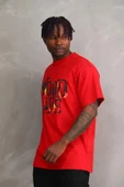 Unisex Baskılı Oversize T-Shirt - Kırmızı thumbnail 4