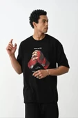 Unisex Baskılı Oversize T-Shirt - Siyah thumbnail 2
