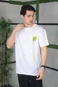 Unisex Bisiklet Yaka Baskılı Oversize T-Shirt - Beyaz thumbnail 2