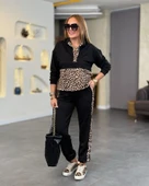 Kadın Uzun Kollu Leopar Detay Sweat Ve Yanı Leopar şerit Detay Pantolon Ikili Takım thumbnail 2