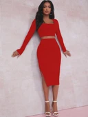 Kadın Kırmızı Kaşkorse Kumaş İkili Takım thumbnail 1