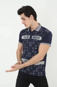 Erkek Yakalı Slim Fit Baskılı T-Shirt - Lacivert thumbnail 3