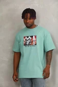 Unisex Oversize Baskılı Bisiklet Yaka T-Shirt - Mint Yeşili thumbnail 2