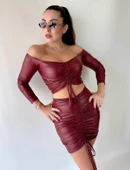 Kadın Büzgülü Deri Etek Takım Fırsat Ürün thumbnail 3