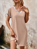 Kadın Yaka Ve Kol Pul Payet şeritli Ithal Krep Elbise thumbnail 4