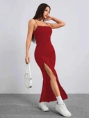 Kadın Ip Askılı Yandan Yırtmaçlı Janjan Krep Elbise thumbnail 6