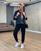 Kadın Uzun Kollu Kapüşonlu Oversize Sweat Ve Pantolon Ikili Takım thumbnail 2