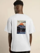 Unisex Bisiklet Yaka Baskılı Oversize T-Shirt - Beyaz thumbnail 4