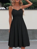 Kadın Ip Askılı V Yakalı Kısa Viskon Elbise thumbnail 6