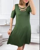 Dekolteli Bağcık Detay Viskon Kumaş Elbise thumbnail 4