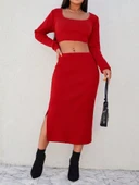 Kadın Kırmızı Kaşkorse Kumaş İkili Takım thumbnail 4