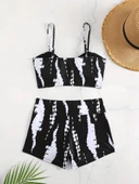 Kadın Büzgü Detay Askılı Crop Mini Tayt Ikili Takım thumbnail 8