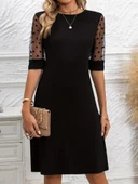 Kadın Puantiyeli Tül Kollu Bisiklet Yaka Janjan Krep Elbise thumbnail 4