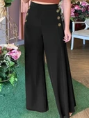 Kadın Yüksek Bel Yan Düğme Detaylı Geniş Paçalı Ithal Krep Pantolon thumbnail 3