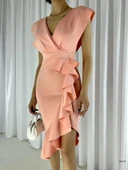 Scuba Kumaş Önü Fırfırlı Midi Boy Elbise thumbnail 3