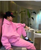 Nakış İşlemeli Üç İplik Sweat Takım- Pembe thumbnail 2