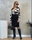 Kadın Uzun Kollu Yakalı üst Dalgıç Eteği Krep Kemerli Elbise thumbnail 2