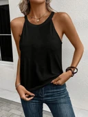 Kadın Omuzlardan Açık Raglan Kol Yuvarlak Yaka Viskon Bluz thumbnail 3