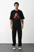 Unisex Baskılı Oversize T-Shirt - Siyah thumbnail 4