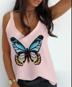 Kadın Kelebek Baskılı Sandy Kumaş Askılı Bluz thumbnail 2