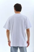 Unisex Oversize Taşlı Bisiklet Yaka T-Shirt - Beyaz thumbnail 2