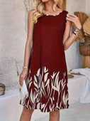 Kadın Askılı Yuvarlak Yakalı Yaprak Desenli Dalgıç Elbise thumbnail 2