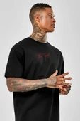Unisex Baskılı Oversize T-Shirt - Siyah thumbnail 2